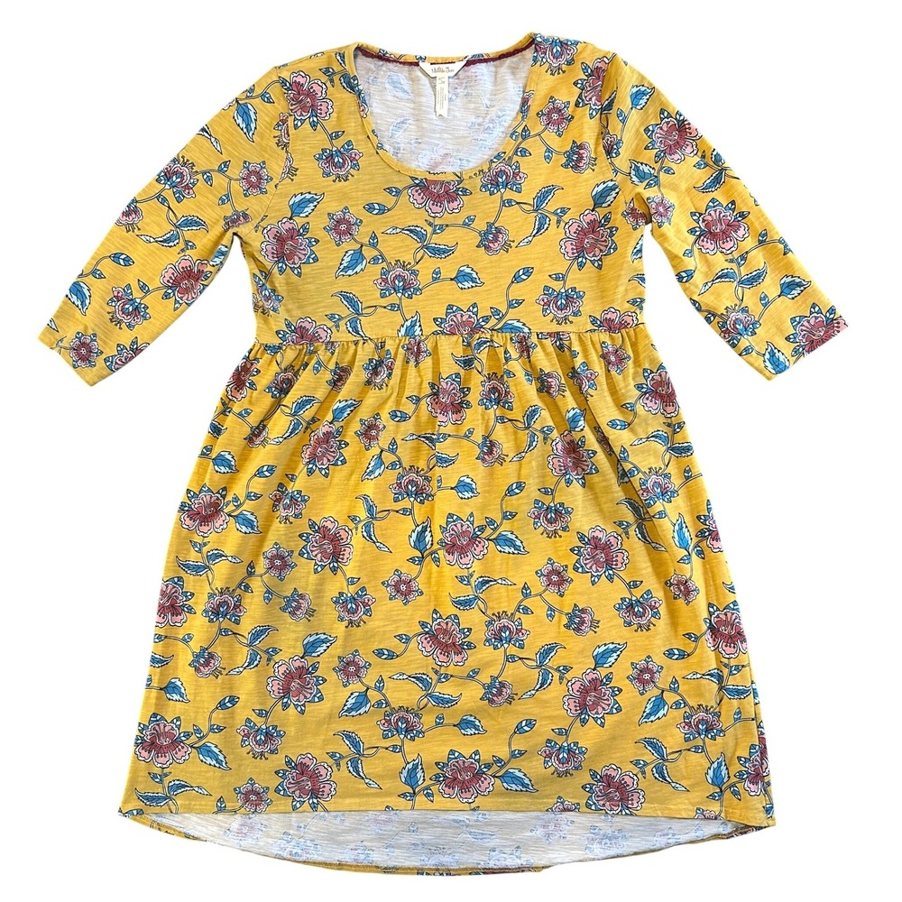 Matilda Jane Cottagecore Floral Empire Waist Dress M Cotton Spandex Mustard